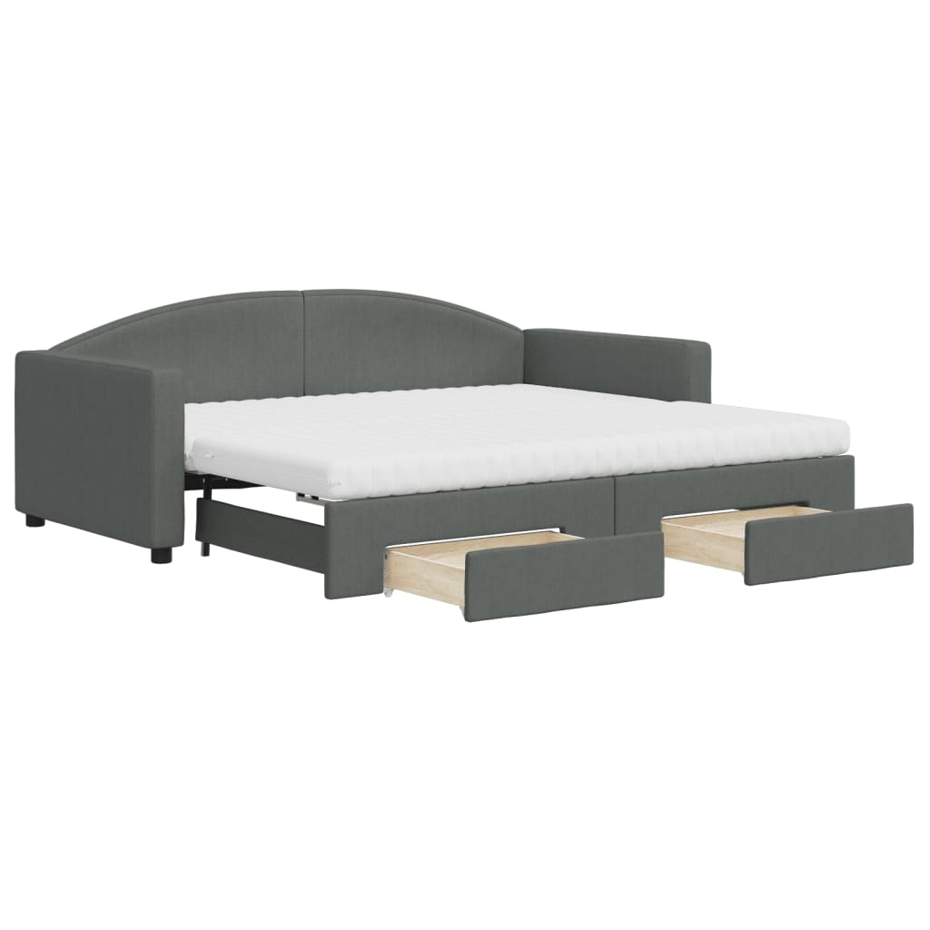 Daybed with Trundle and Drawers Dark Grey 90x190 cm Fabric