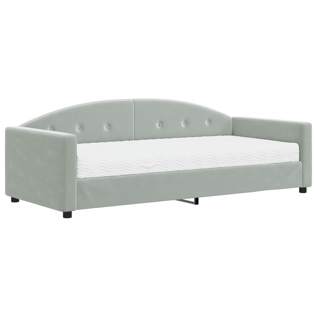 Daybed with Mattress Light Grey 90x190 cm Velvet