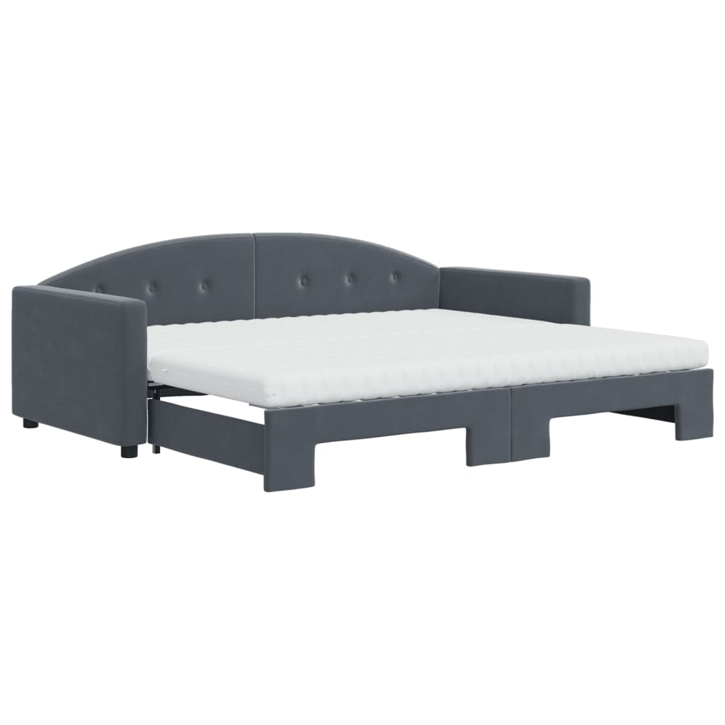 Daybed with Trundle and Mattresses Dark Grey 90x190 cm Velvet