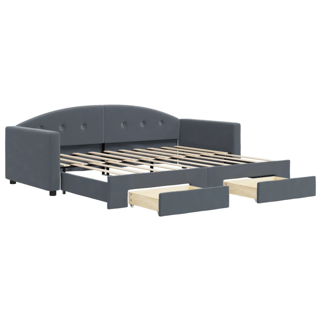 Daybed with Trundle&Drawers without Mattress Dark Grey 90x190 cm Single