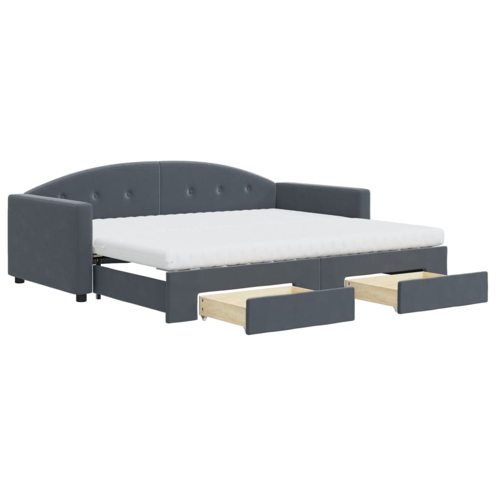 Daybed with Trundle and Drawers Dark Grey 90x190 cm Velvet