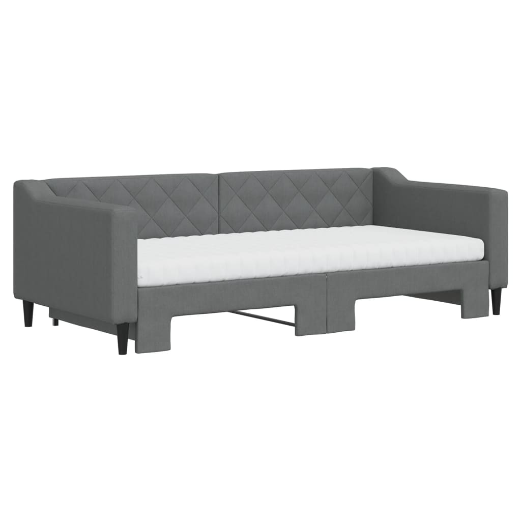 Daybed with Trundle and Mattresses Dark Grey 90x190 cm Fabric
