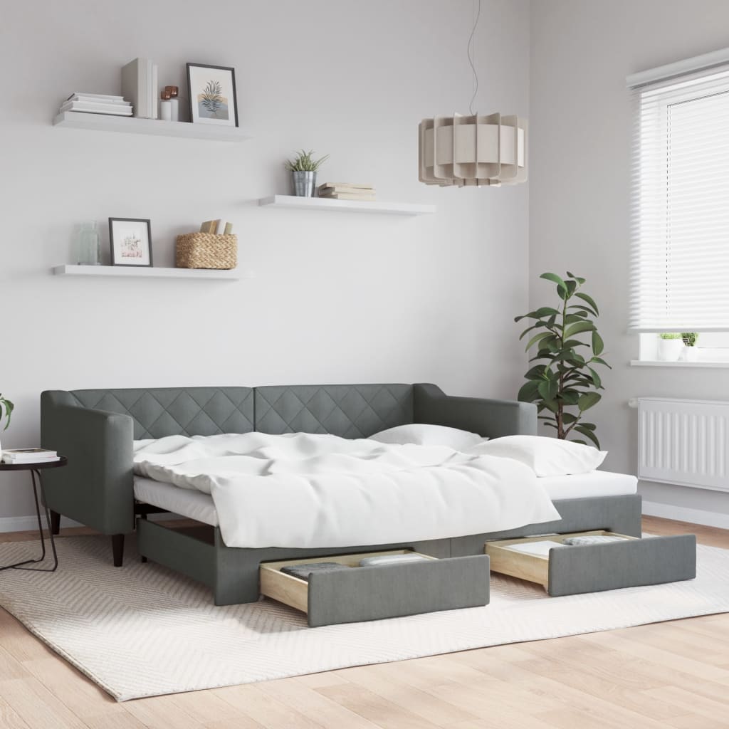 Daybed with Trundle&Drawers without Mattress Dark Grey 90x190 cm Single