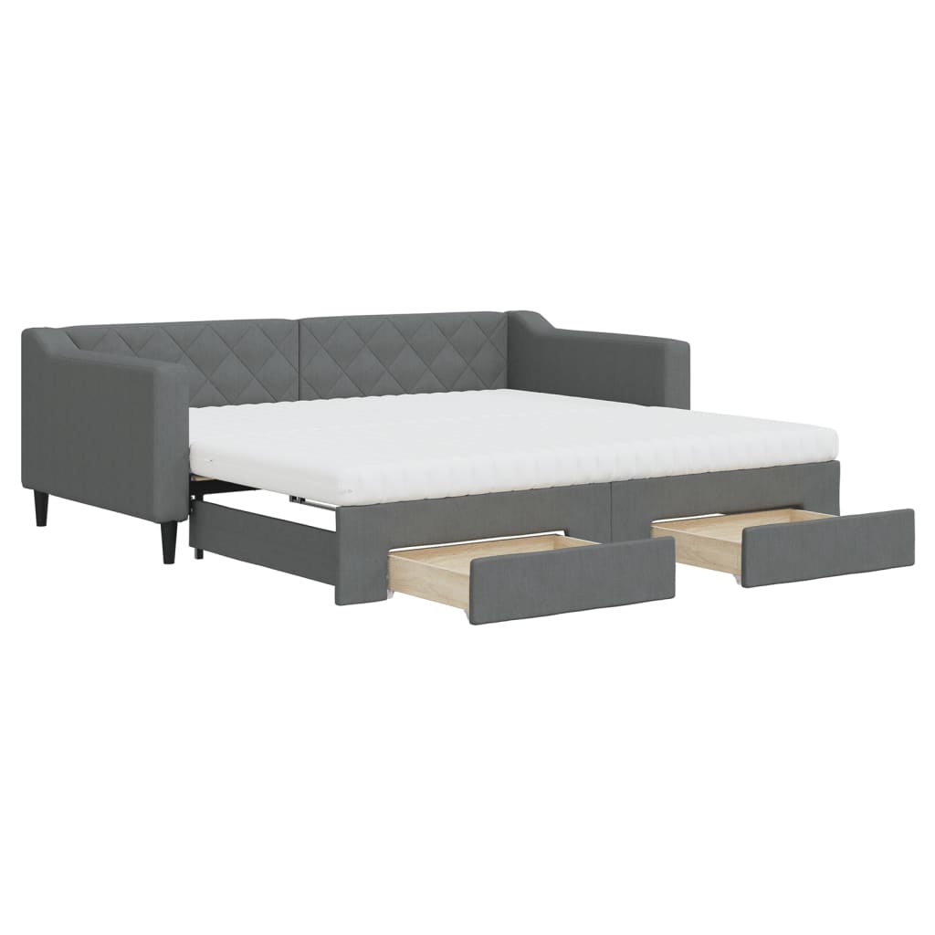 Daybed with Trundle and Drawers Dark Grey 90x190 cm Fabric
