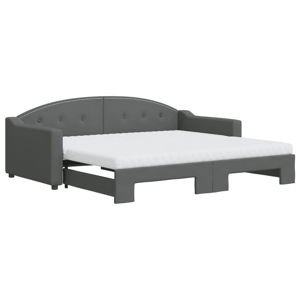 Daybed with Trundle and Mattresses Dark Grey 90x190 cm Fabric