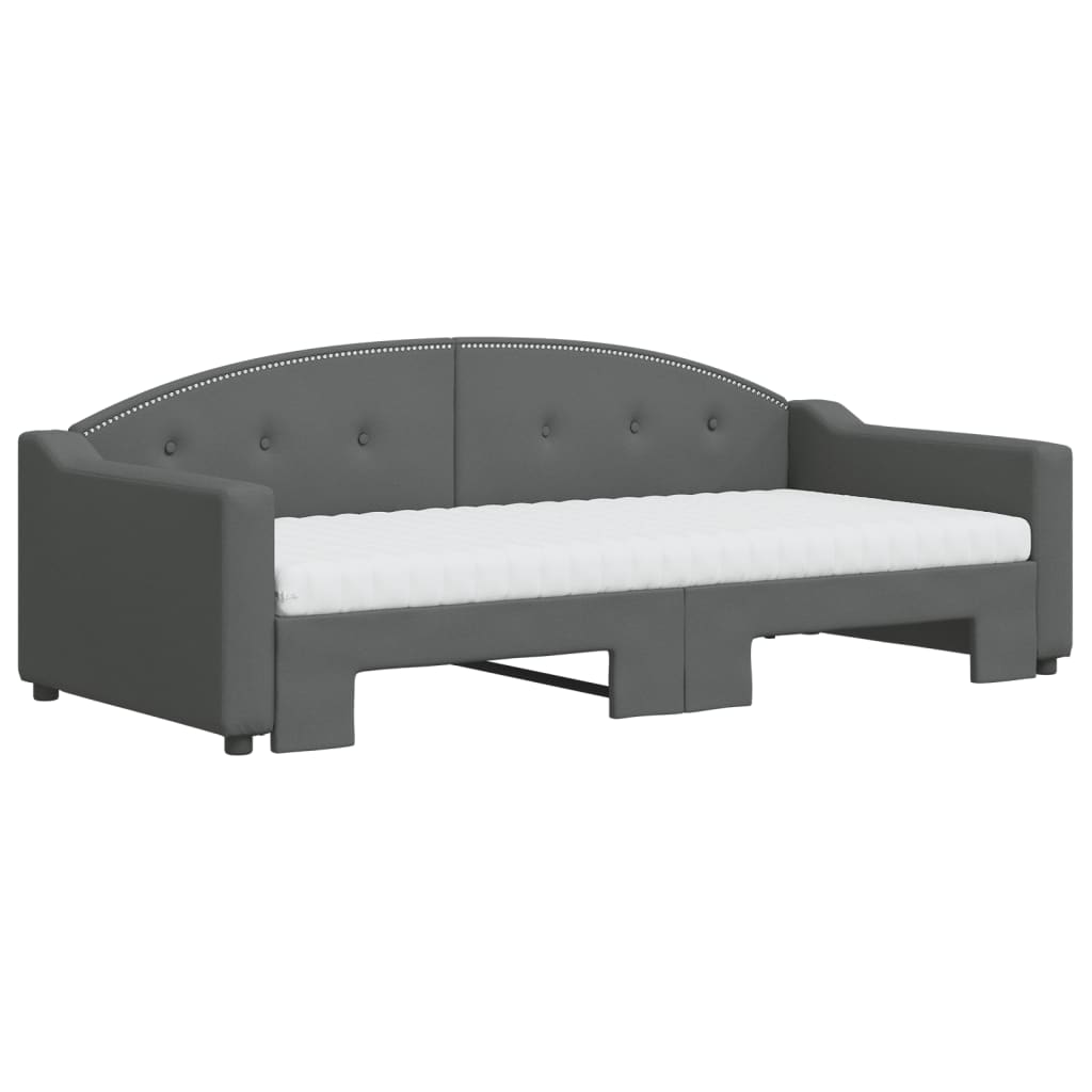 Daybed with Trundle and Mattresses Dark Grey 90x190 cm Fabric