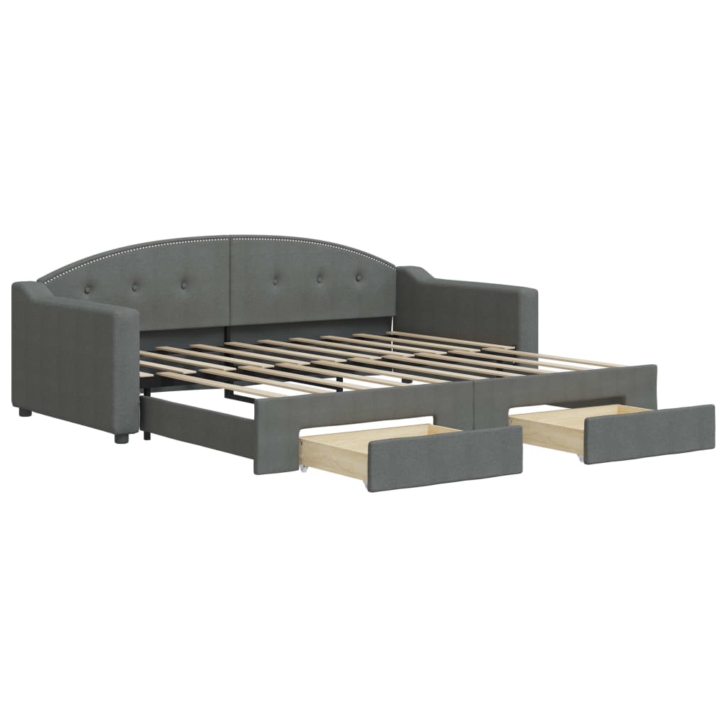 Daybed with Trundle&Drawers without Mattress Dark Grey 90x190 cm Single