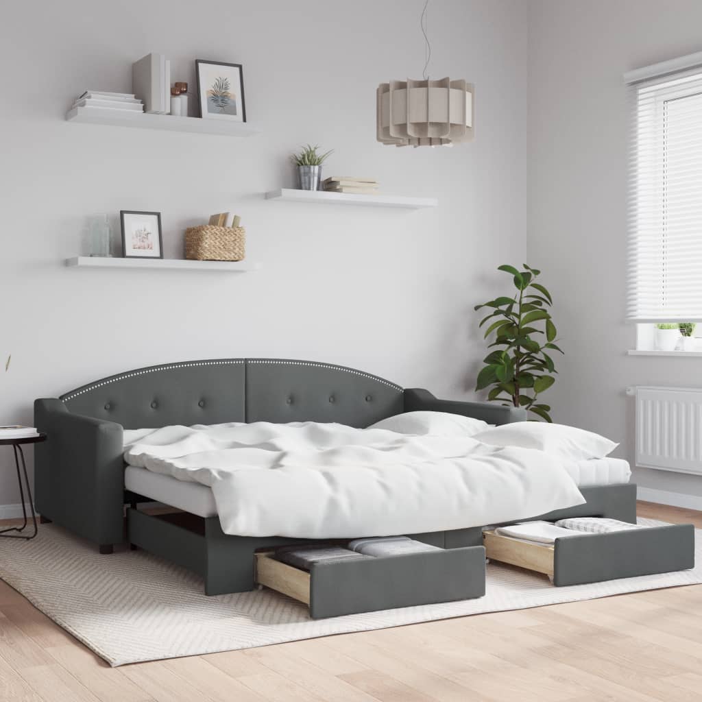 Daybed with Trundle&Drawers without Mattress Dark Grey 90x190 cm Single
