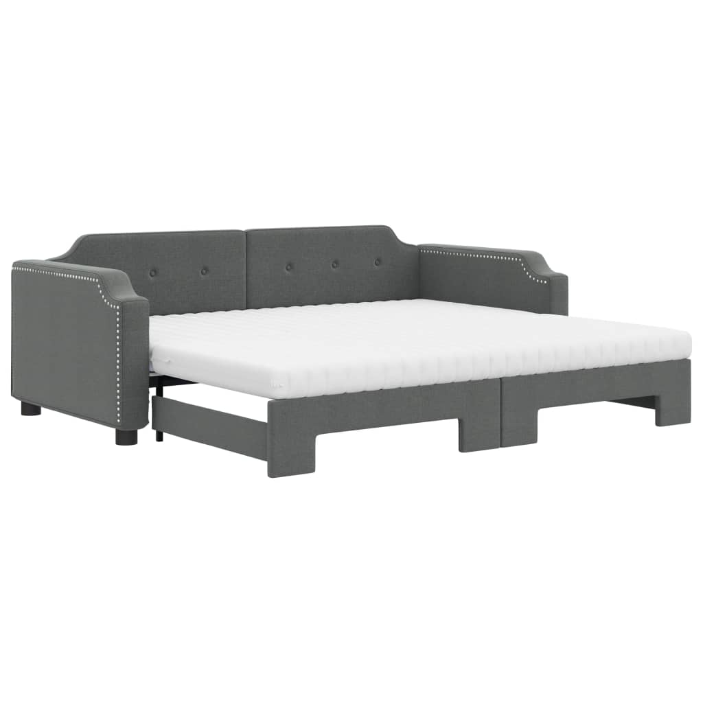 Daybed with Trundle and Mattresses Dark Grey 90x190 cm Fabric
