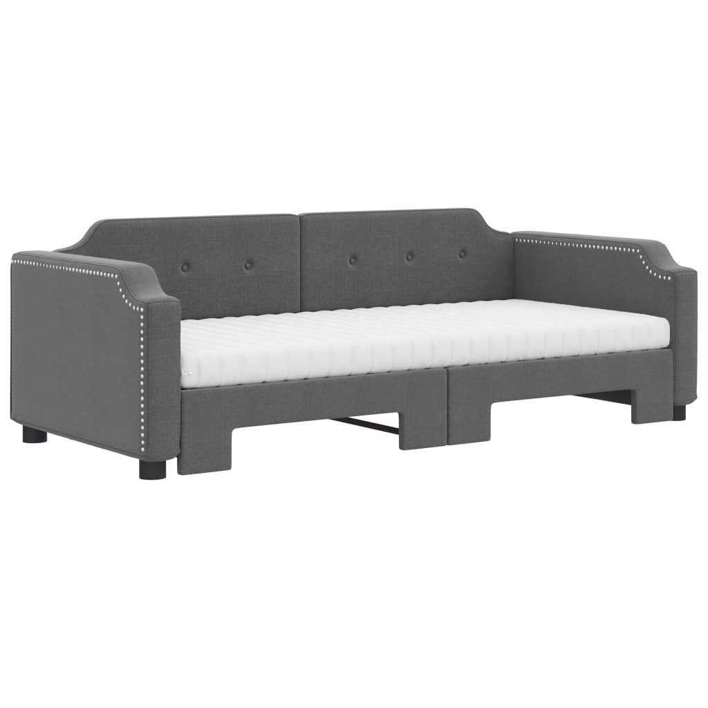 Daybed with Trundle and Mattresses Dark Grey 90x190 cm Fabric
