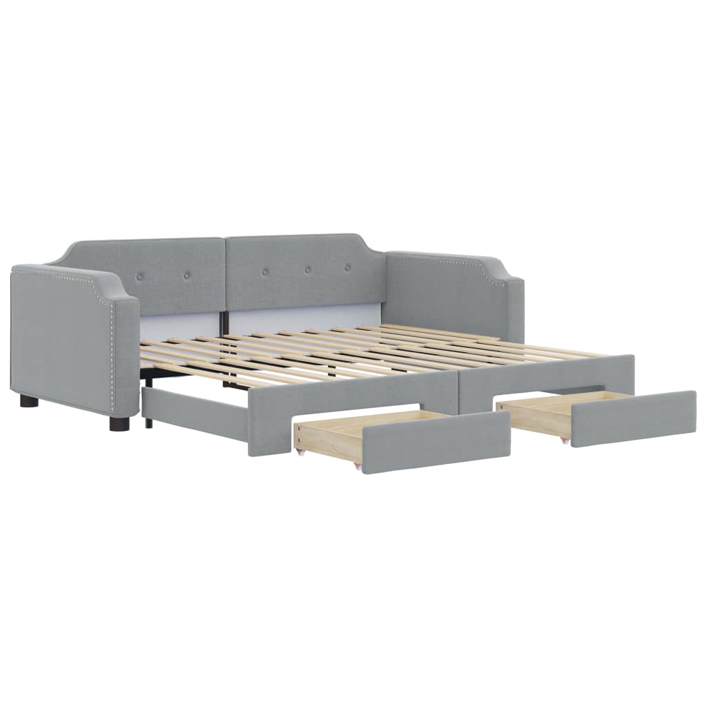 Daybed with Trundle&Drawers without Mattress Light Grey 90x190 cm Single