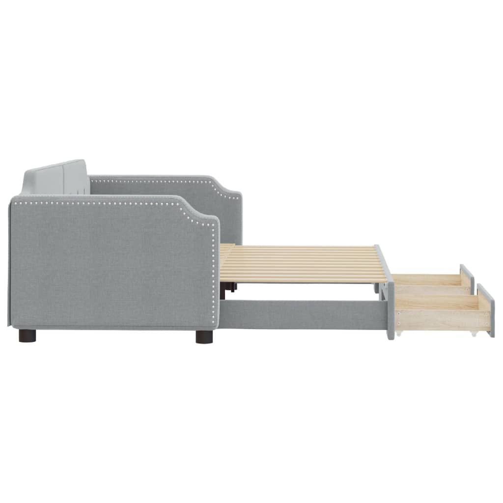 Daybed with Trundle&Drawers without Mattress Light Grey 90x190 cm Single