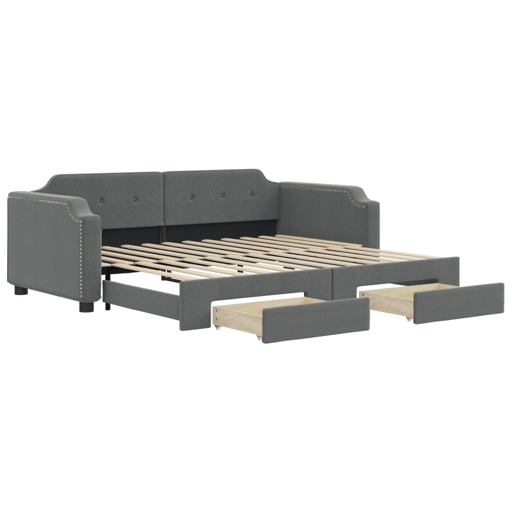 Daybed with Trundle&Drawers without Mattress Dark Grey 90x190 cm Single