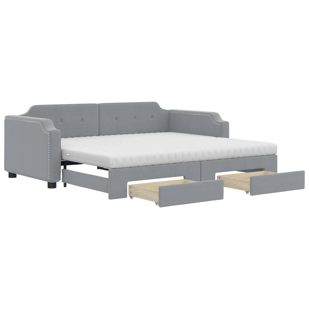 Daybed with Trundle and Drawers Light Grey 90x190 cm Fabric