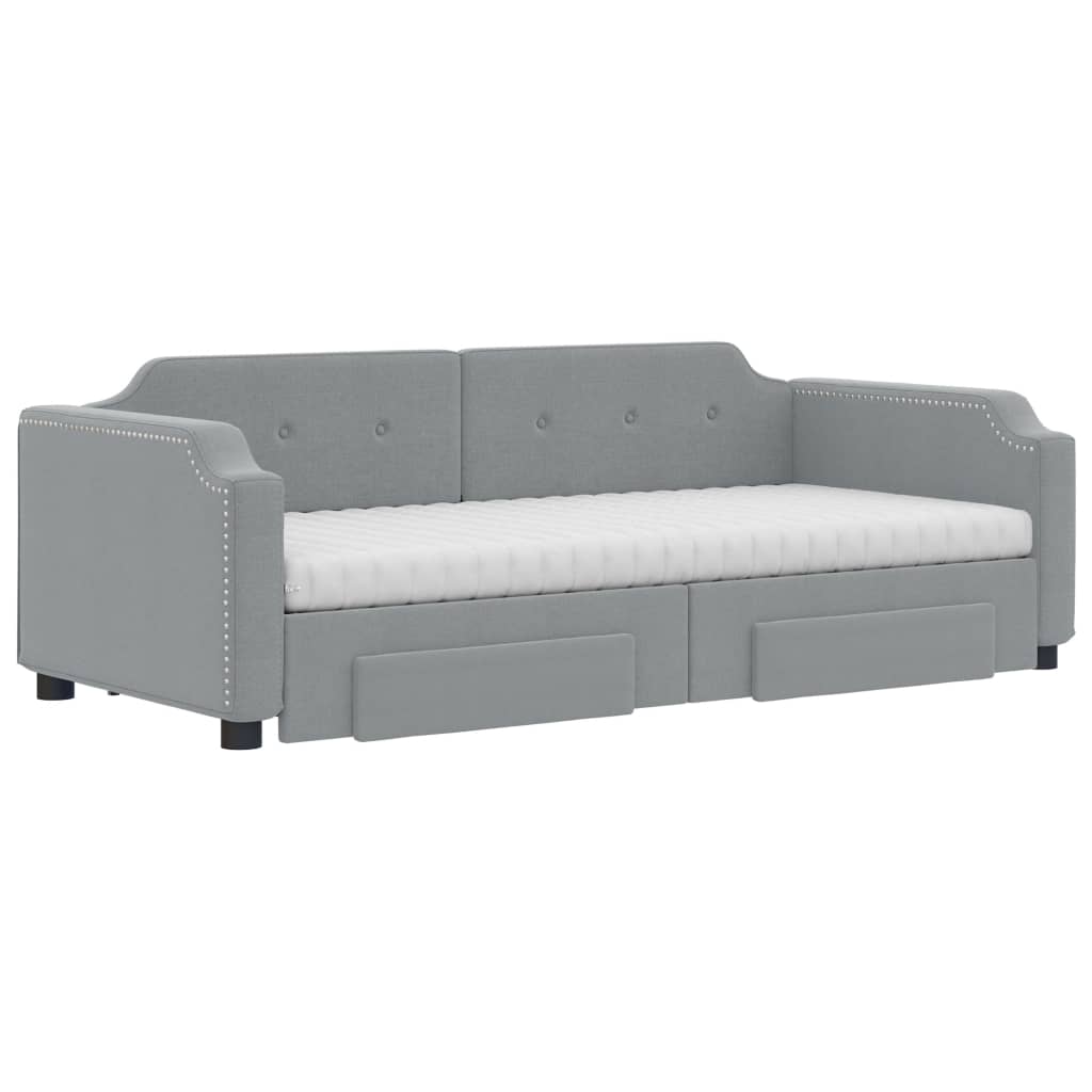 Daybed with Trundle and Drawers Light Grey 90x190 cm Fabric