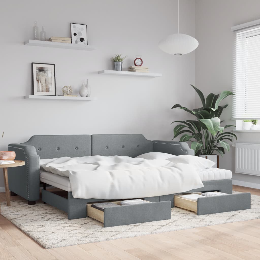 Daybed with Trundle and Drawers Light Grey 90x190 cm Fabric
