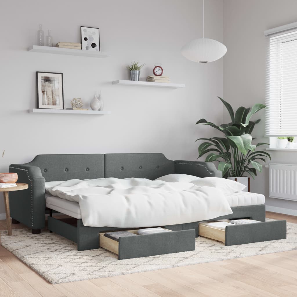 Daybed with Trundle and Drawers Dark Grey 90x190 cm Fabric