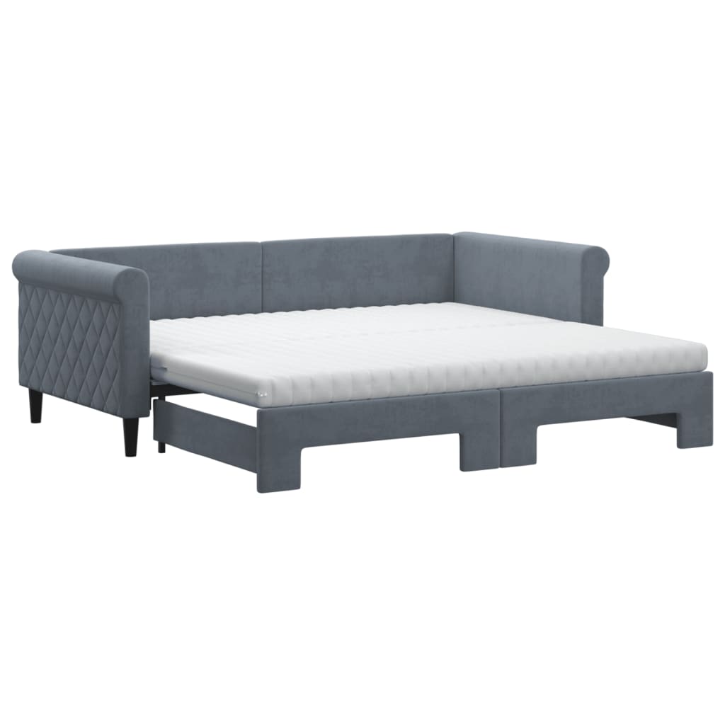 Daybed with Trundle and Mattresses Dark Grey 90x190 cm Velvet