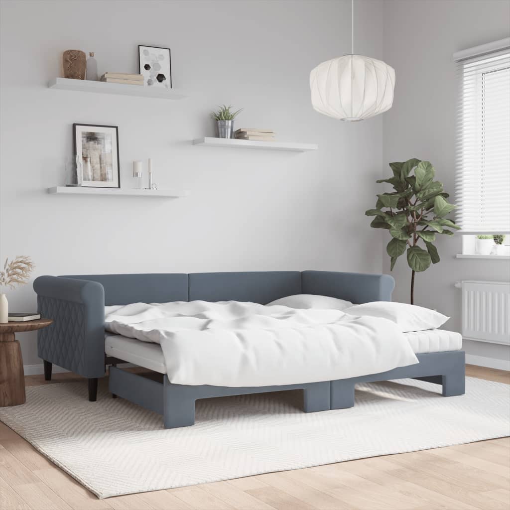 Daybed with Trundle and Mattresses Dark Grey 90x190 cm Velvet