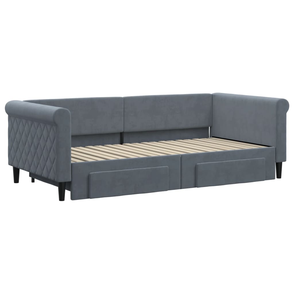 Daybed with Trundle&Drawers without Mattress Dark Grey 90x190 cm Single
