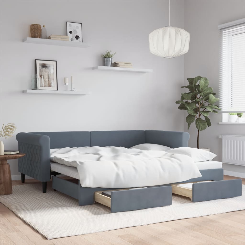 Daybed with Trundle&Drawers without Mattress Dark Grey 90x190 cm Single