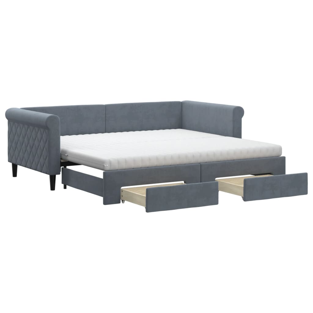Daybed with Trundle and Drawers Dark Grey 90x190 cm Velvet