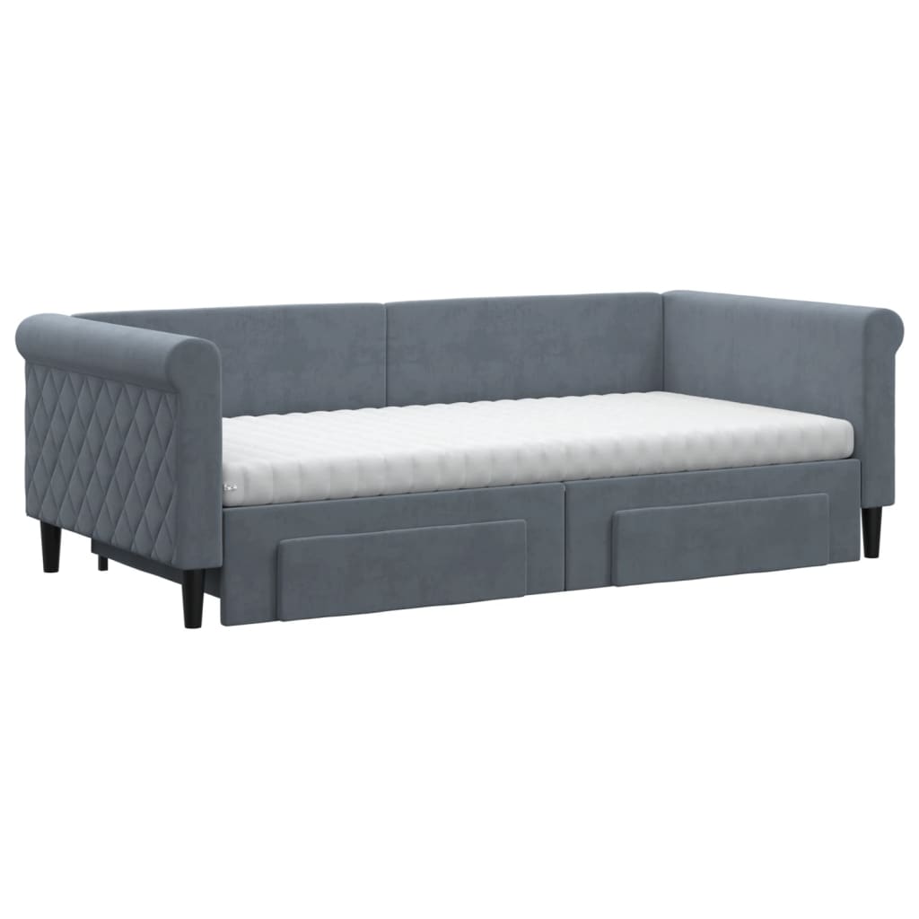 Daybed with Trundle and Drawers Dark Grey 90x190 cm Velvet