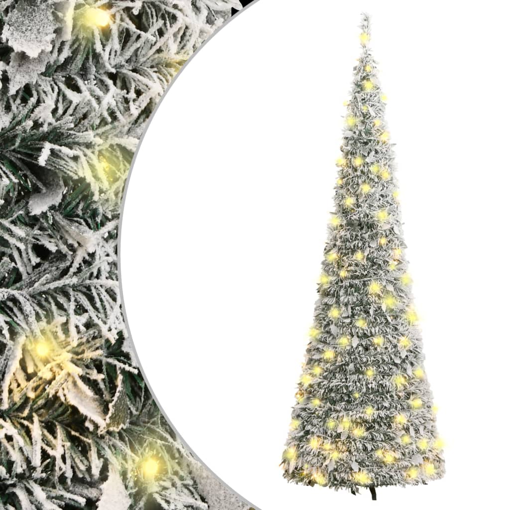 vidaXL Artificial Christmas Tree Pop-up Flocked Snow 100 LEDs 150 cm