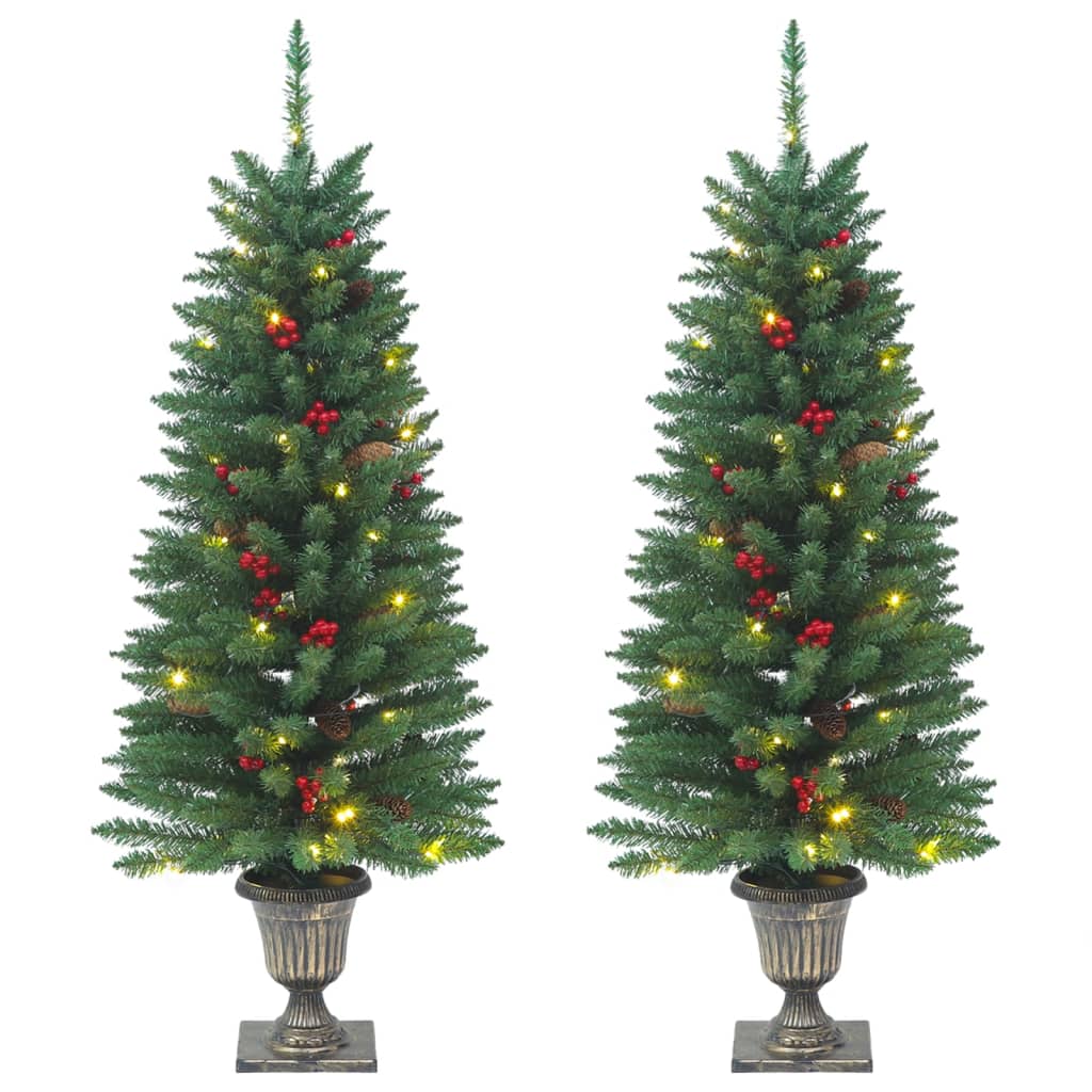 vidaXL Artificial Christmas Trees 2 pcs 100 LEDs Green 120 cm