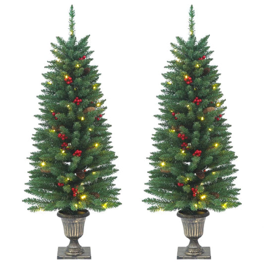 vidaXL Artificial Christmas Trees 2 pcs 100 LEDs Green 120 cm