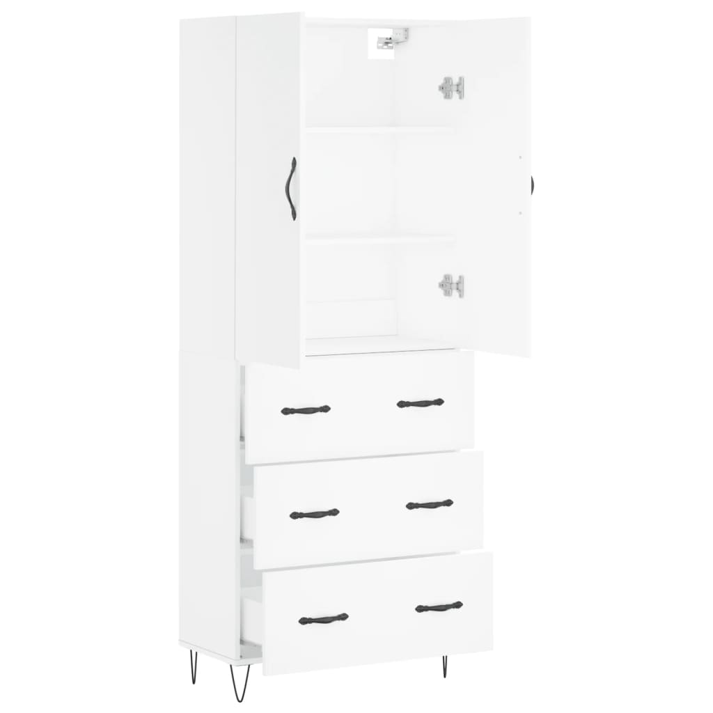 Highboard White 69,5x34x180 cm Engineered Wood