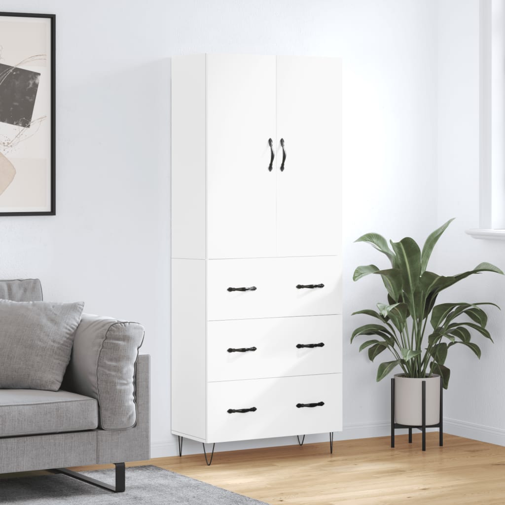 Highboard White 69,5x34x180 cm Engineered Wood