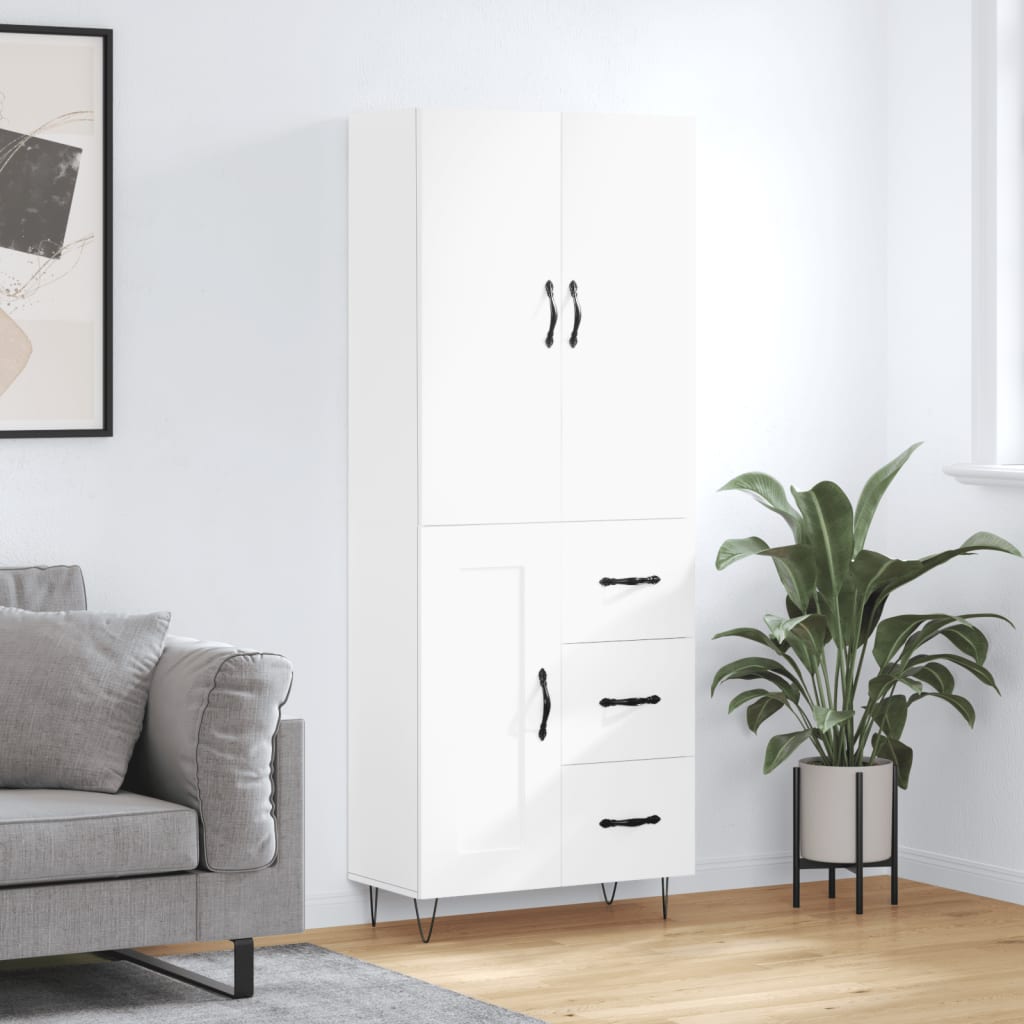 Highboard White 69,5x34x180 cm Engineered Wood