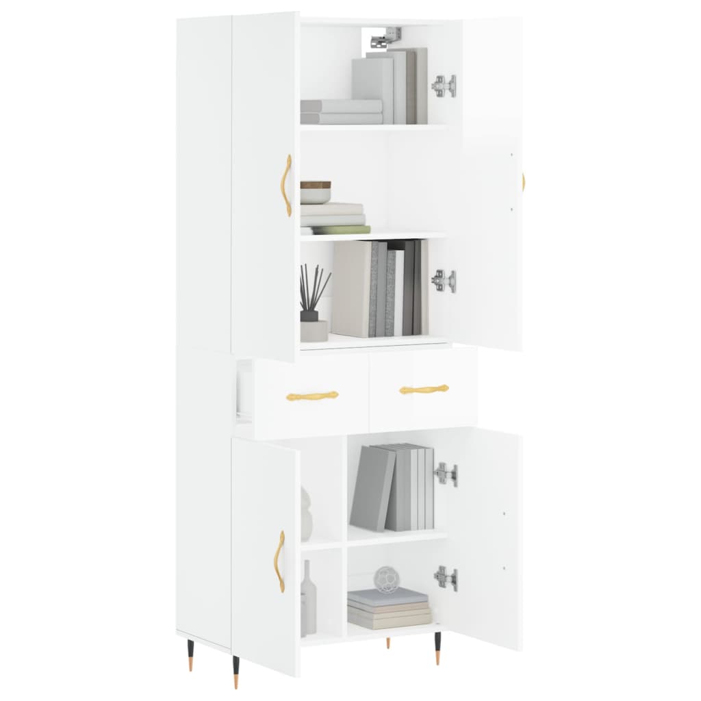 vidaXL Highboard High Gloss White 69.5x34x180 cm Engineered Wood