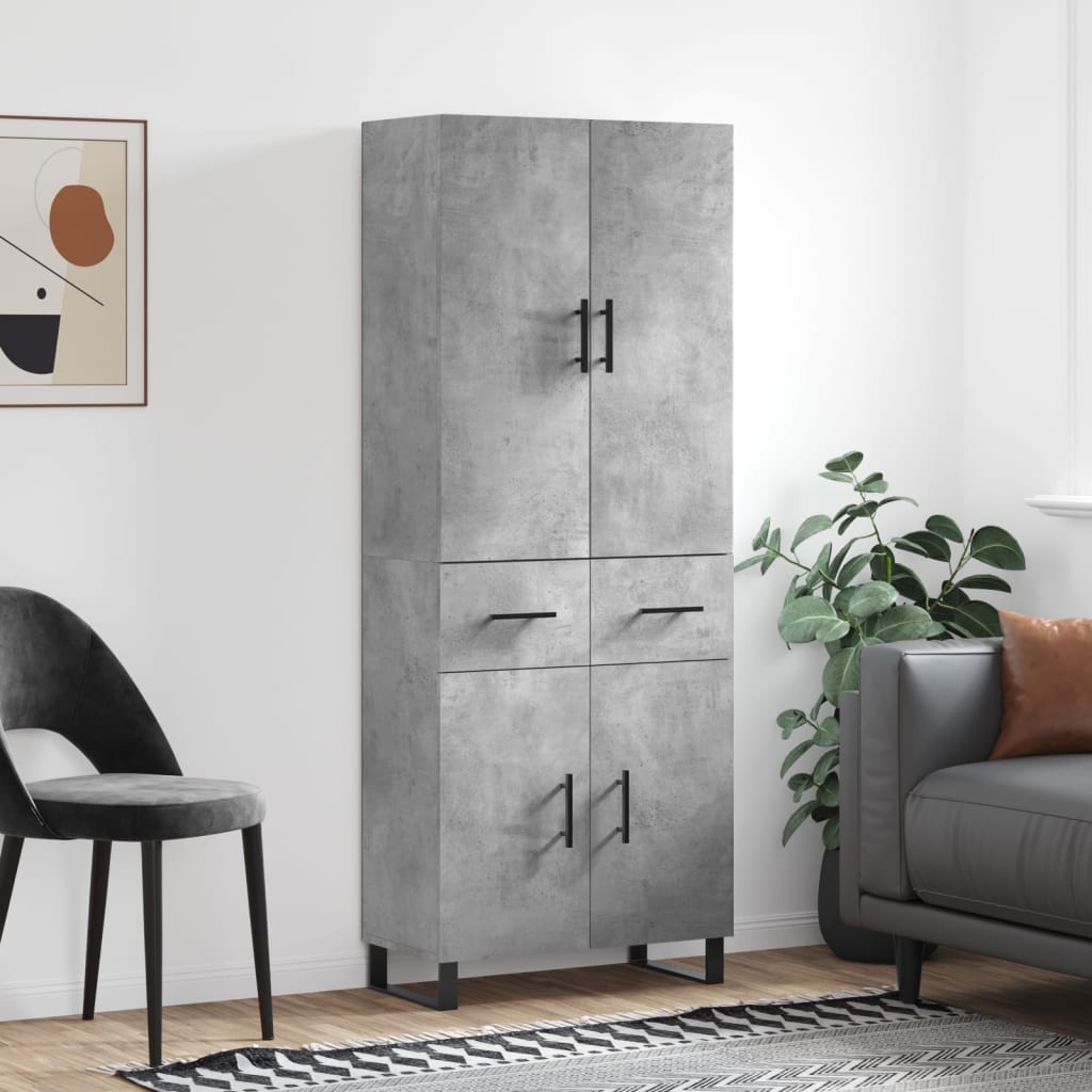Highboard Concrete Grey 69.5x34x180 cm Engineered Wood