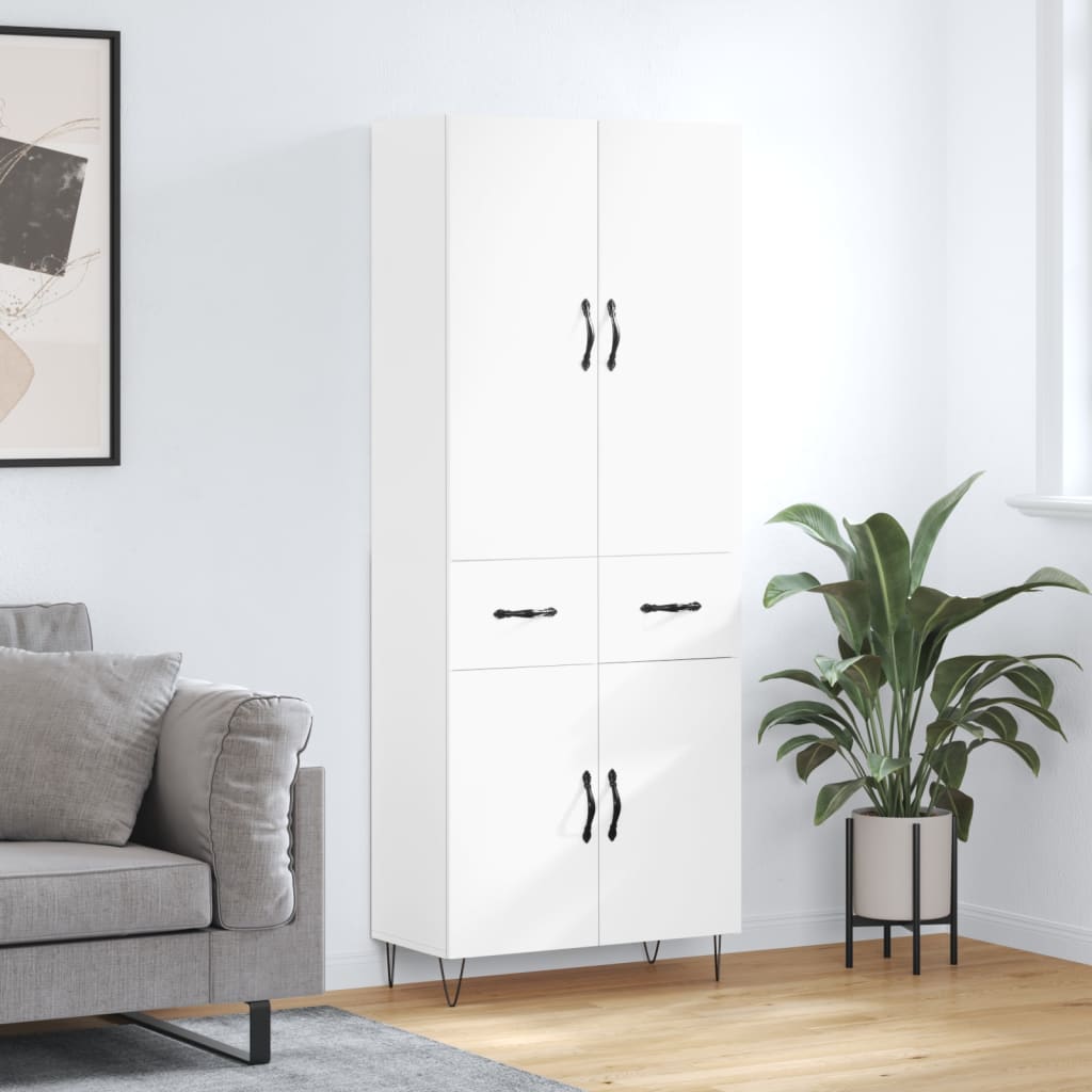 Highboard White 69,5x34x180 cm Engineered Wood