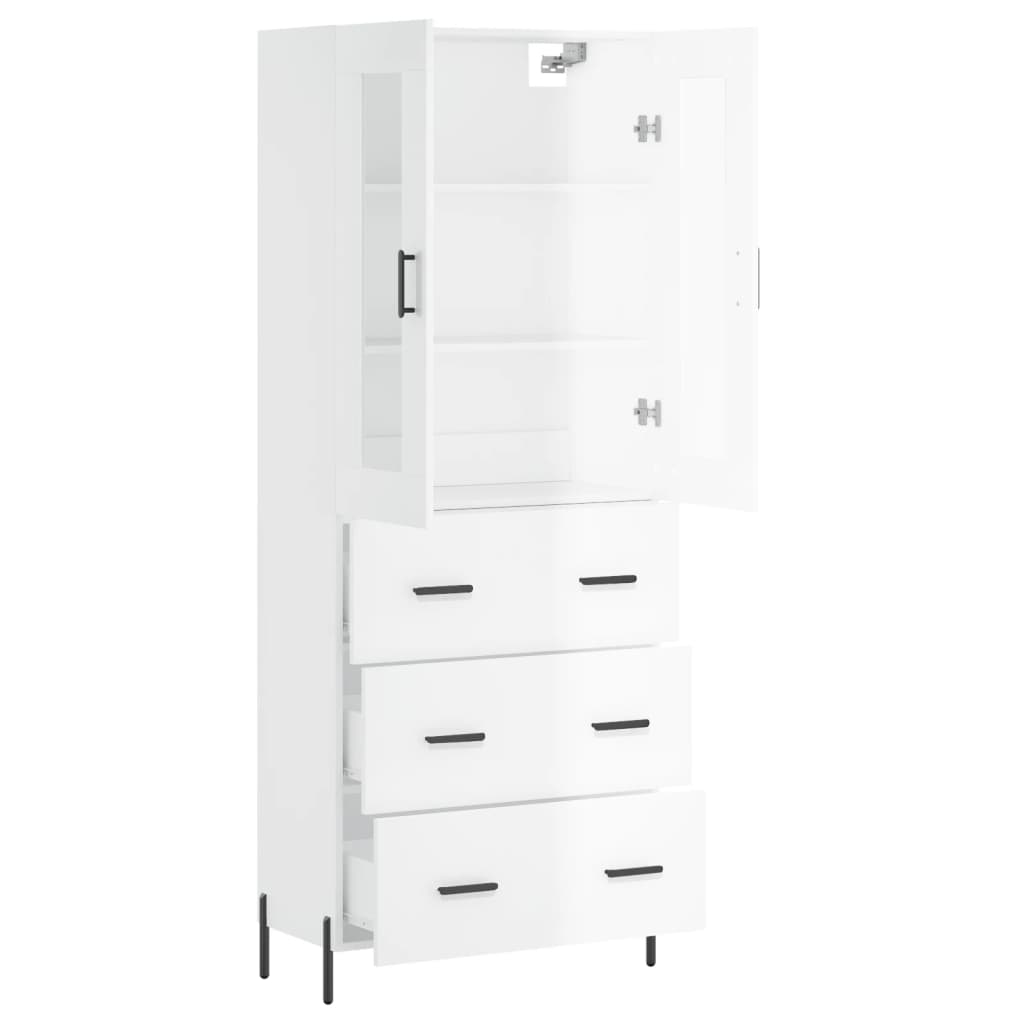 vidaXL Highboard High Gloss White 69.5x34x180 cm Engineered Wood