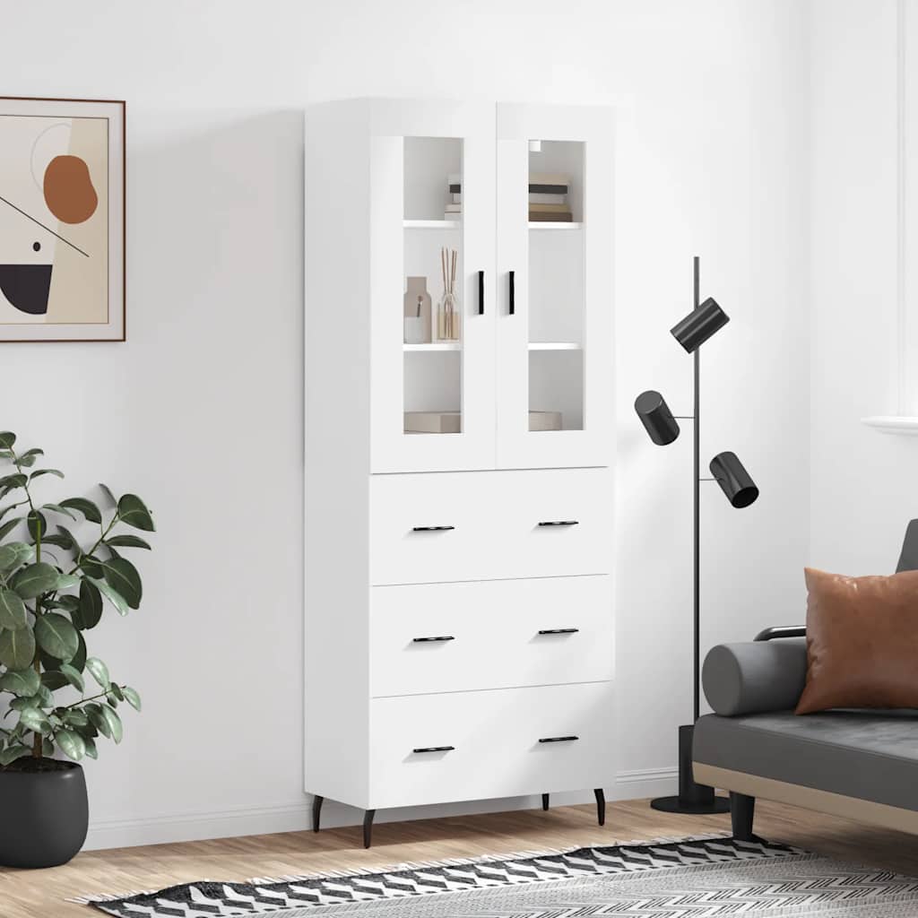 Highboard White 69.5x34x180 cm Engineered Wood