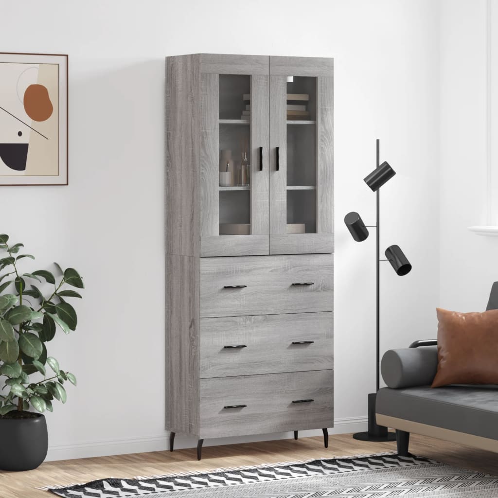Highboard Grey Sonoma 69,5x34x180 cm Engineered Wood