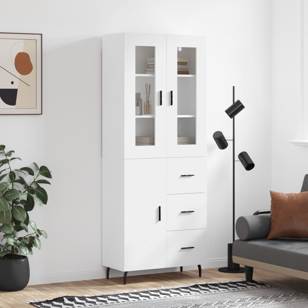 Highboard White 69,5x34x180 cm Engineered Wood