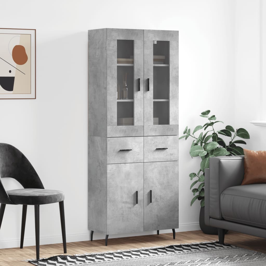 Highboard Concrete Grey 69.5x34x180 cm Engineered Wood