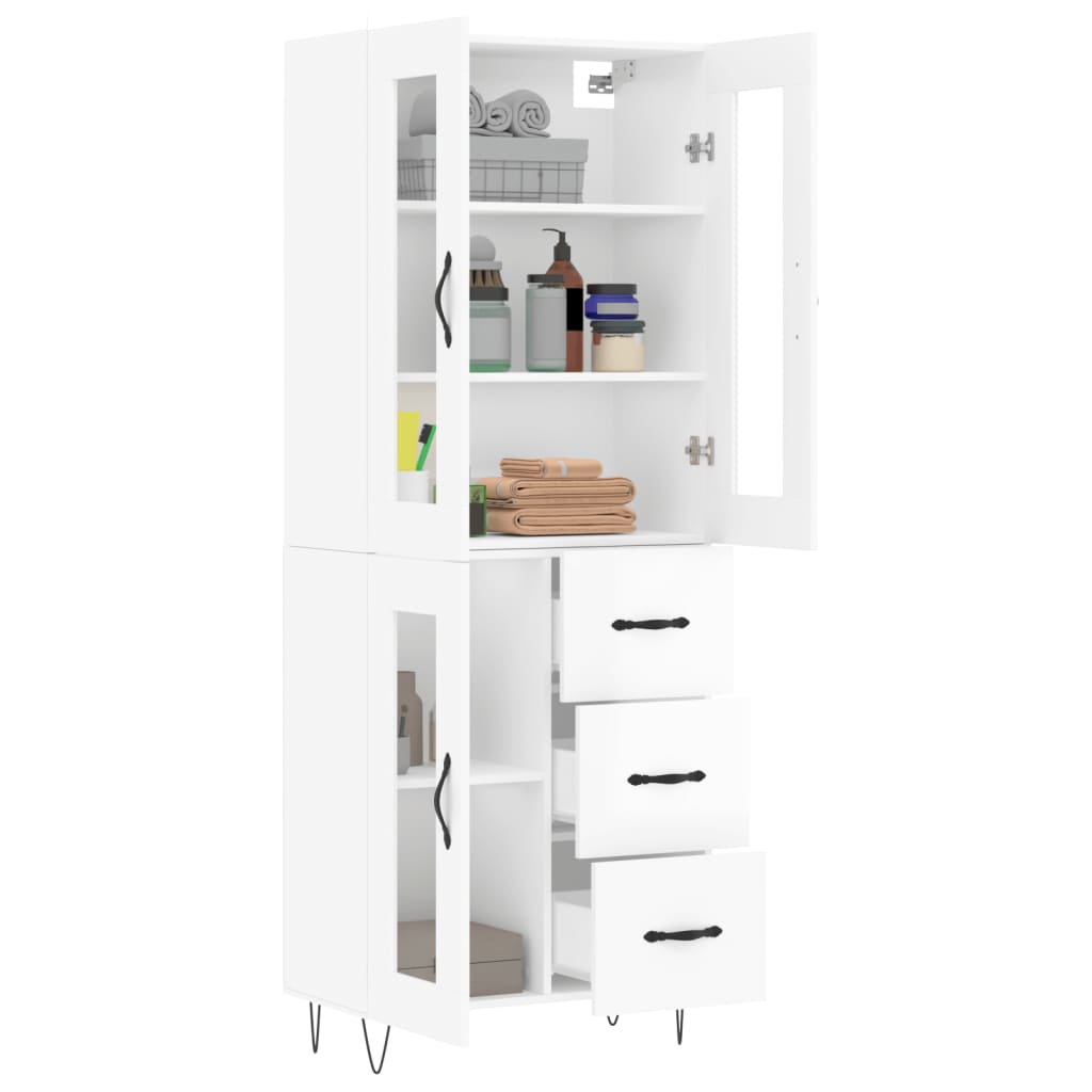 vidaXL Highboard High Gloss White 69.5x34x180 cm Engineered Wood