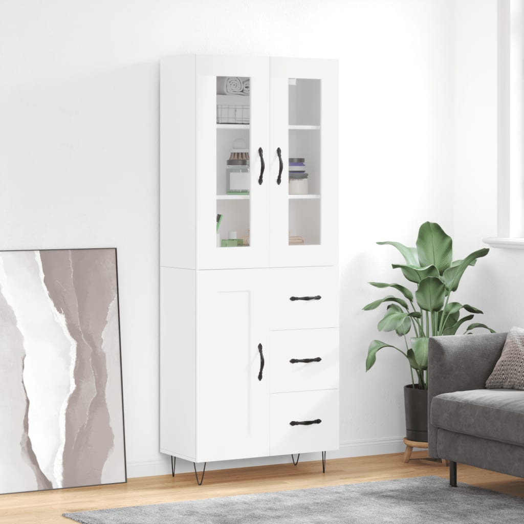 Highboard White 69,5x34x180 cm Engineered Wood