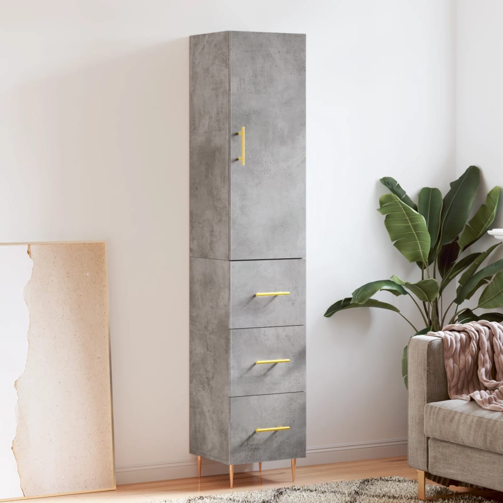 Highboard Concrete Grey 34,5x34x180 cm Engineered Wood