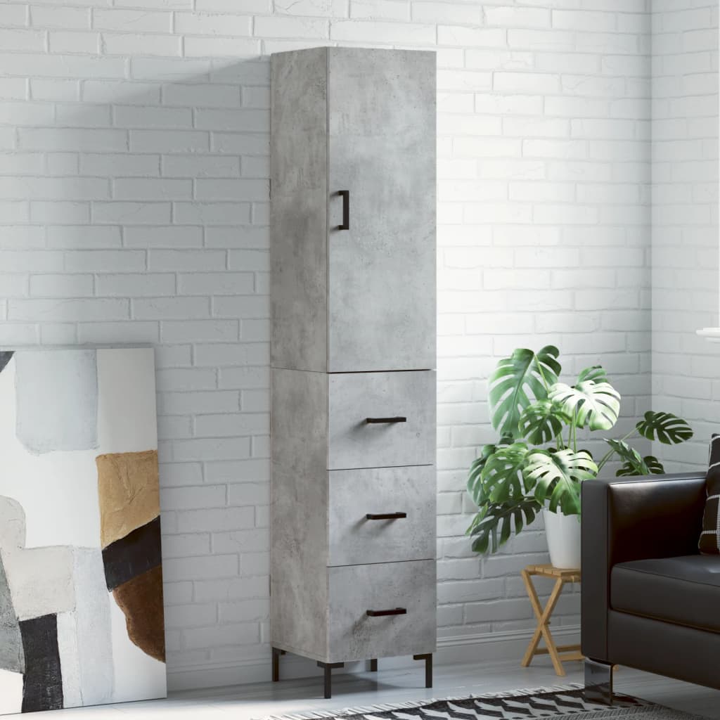 Highboard Concrete Grey 34,5x34x180 cm Engineered Wood