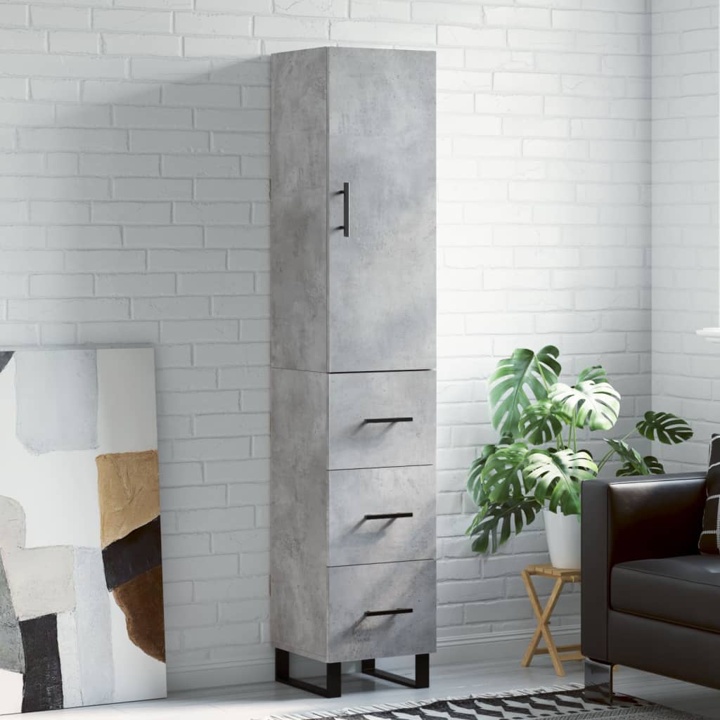 Highboard Concrete Grey 34,5x34x180 cm Engineered Wood