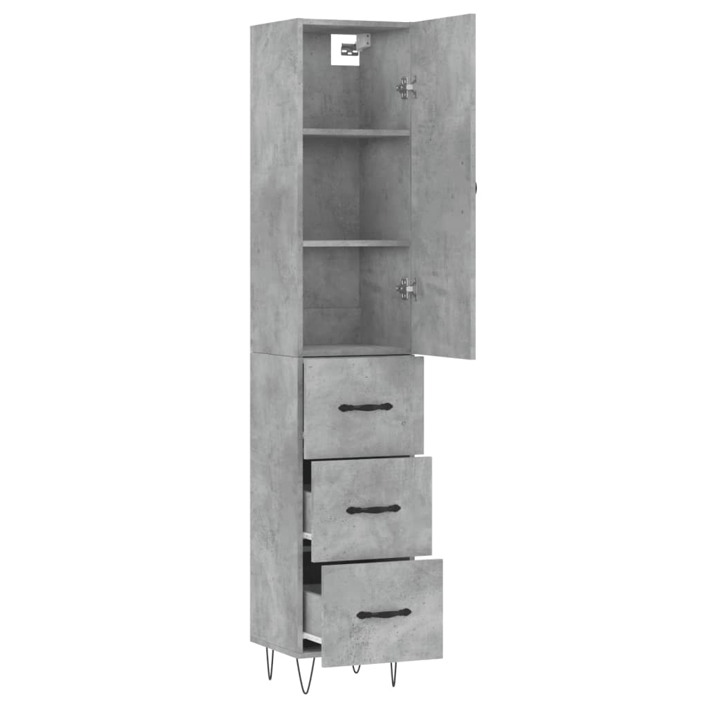 Highboard Concrete Grey 34,5x34x180 cm Engineered Wood