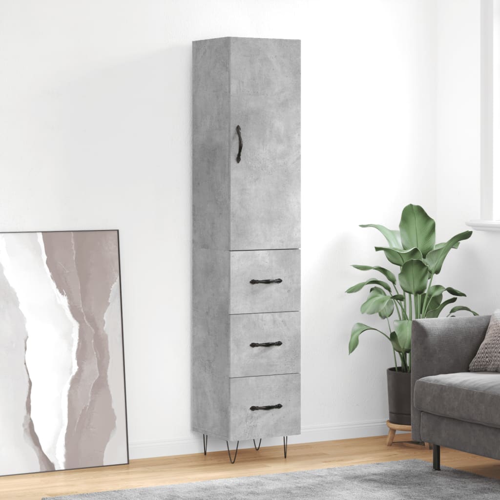 Highboard Concrete Grey 34,5x34x180 cm Engineered Wood