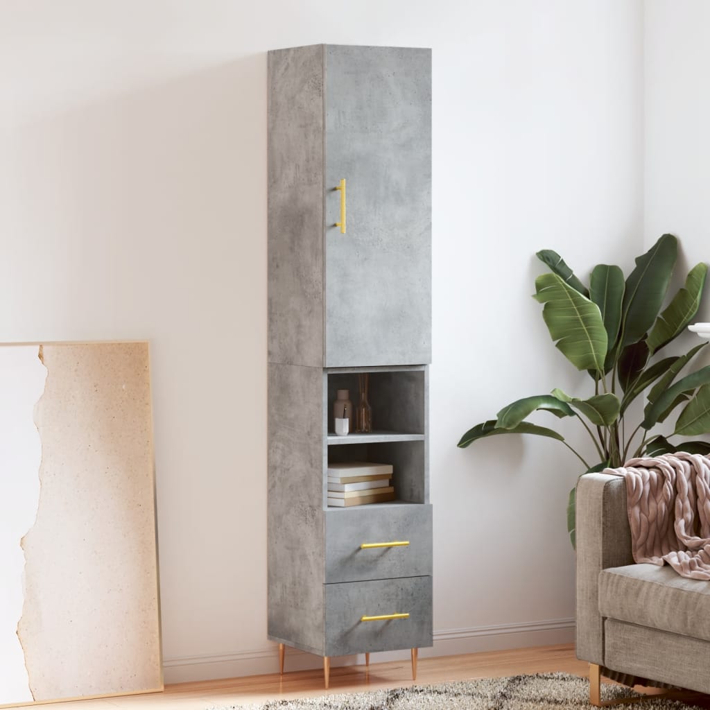 Highboard Concrete Grey 34,5x34x180 cm Engineered Wood