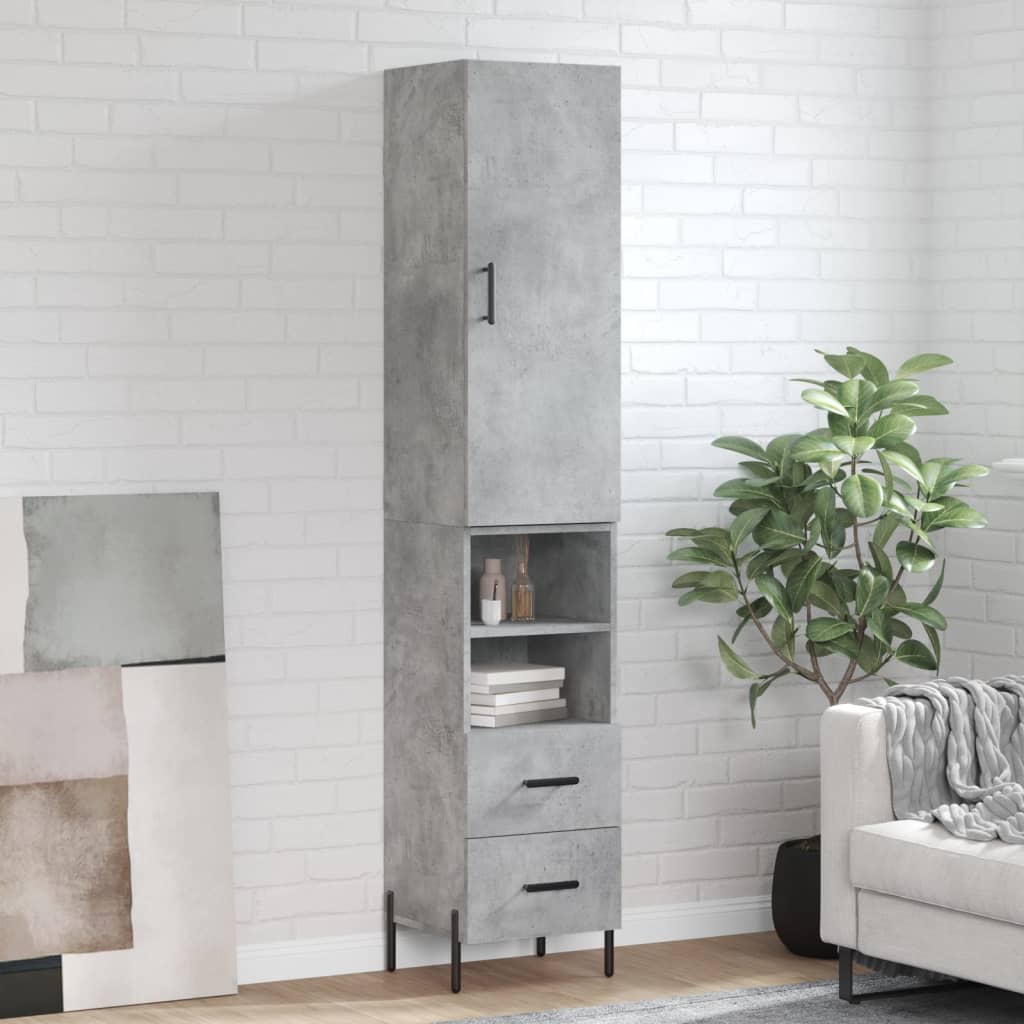 Highboard Concrete Grey 34.5x34x180 cm Engineered Wood